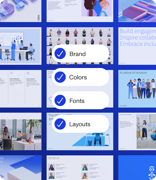 Brand controls in the add-in highlighting colors, fonts, and layouts